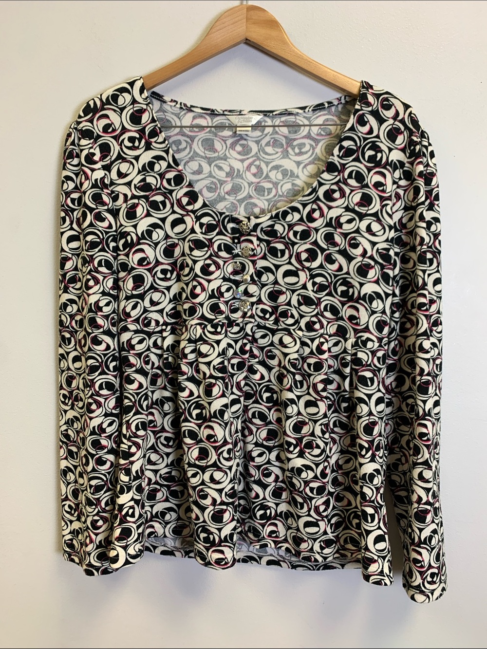 Christopher & Banks Black, White & Pink Geometric Long Sleeve Top